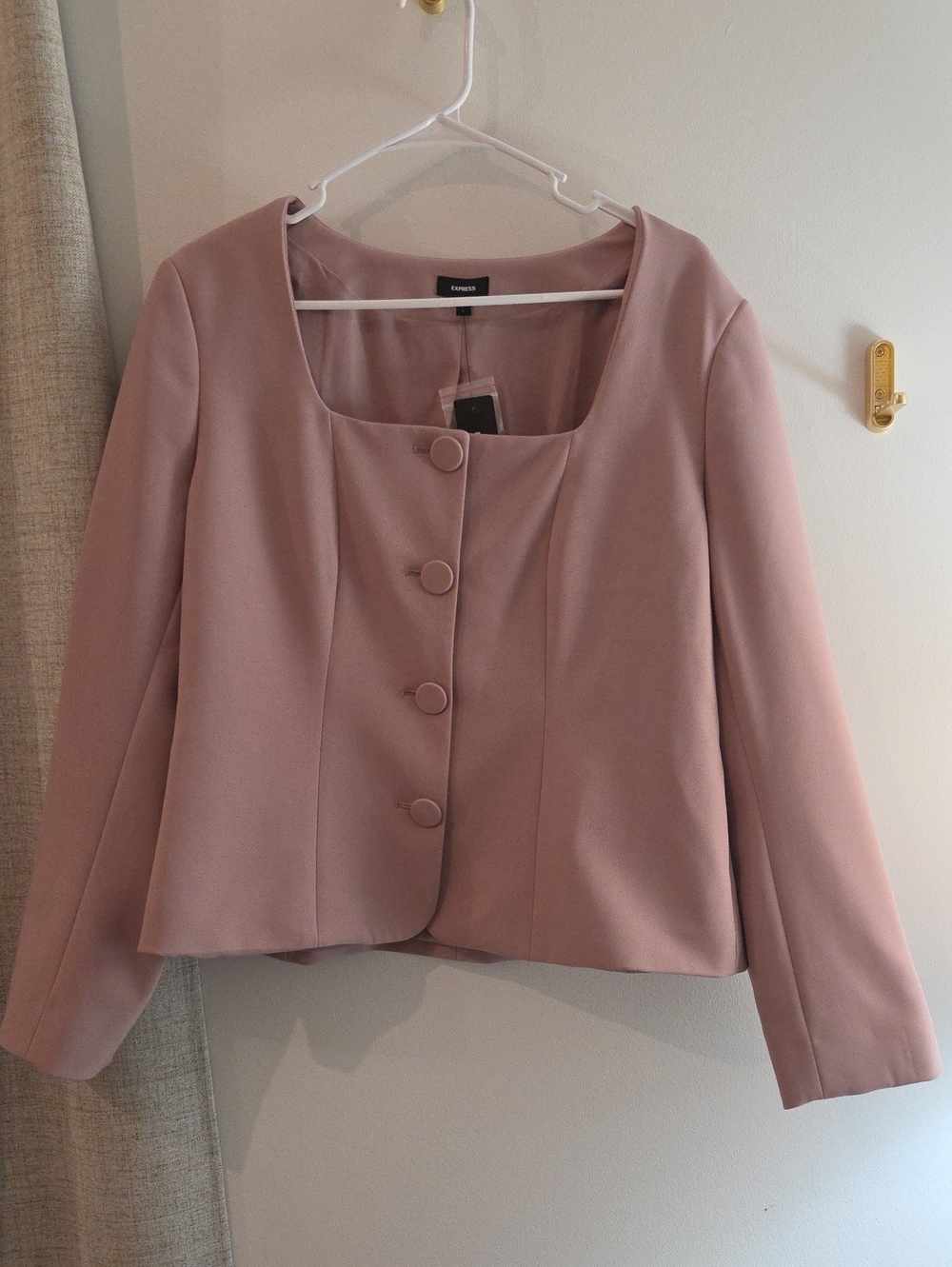 Express Dusty Pink Round-Neck Buttoned Blazer